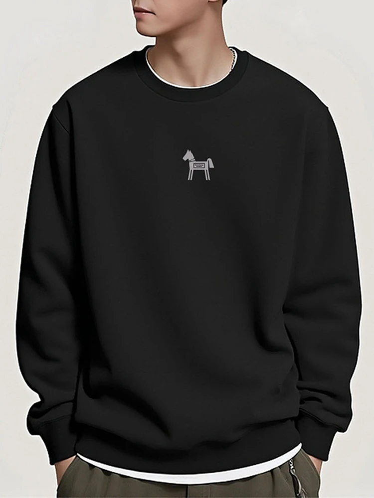 

Year Long Sve Crew Ne Sweatirt Men's Casual Sle Pure Cotton Versatile Outerwear for Autumn Winter