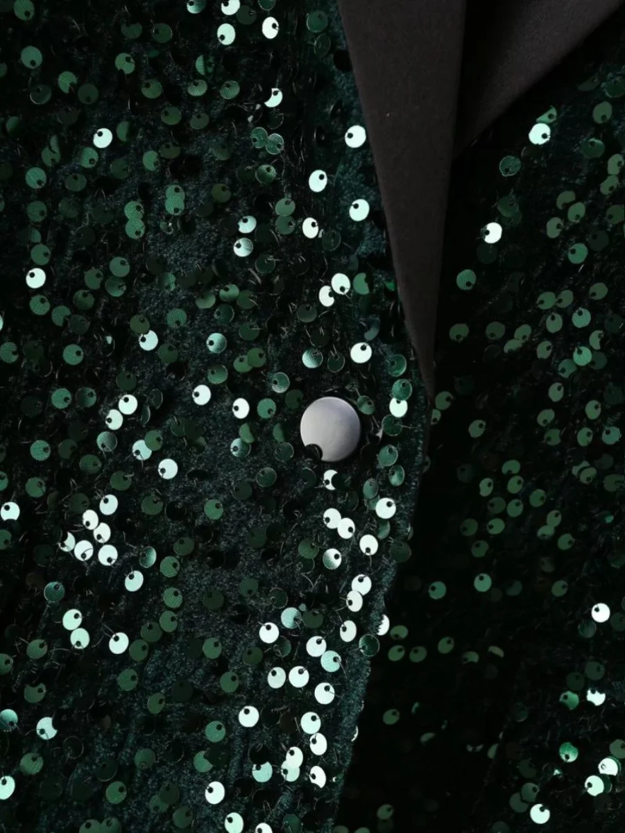 iny Velvet Sequin Bling American Sle Casual Outerwear Spring Season Long Sve Regular Length Suit Jaet Ele Aosp...