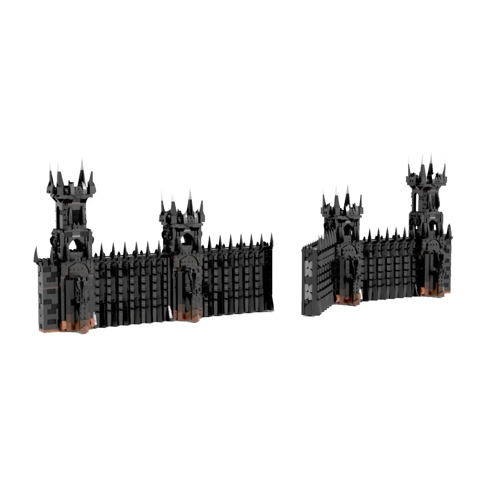 Gobricks MOC Rings Movie Black Gate Bricks Main Gate Short Wall Tall Towers Castle Building Blocks Battle of the Black Gate Toys