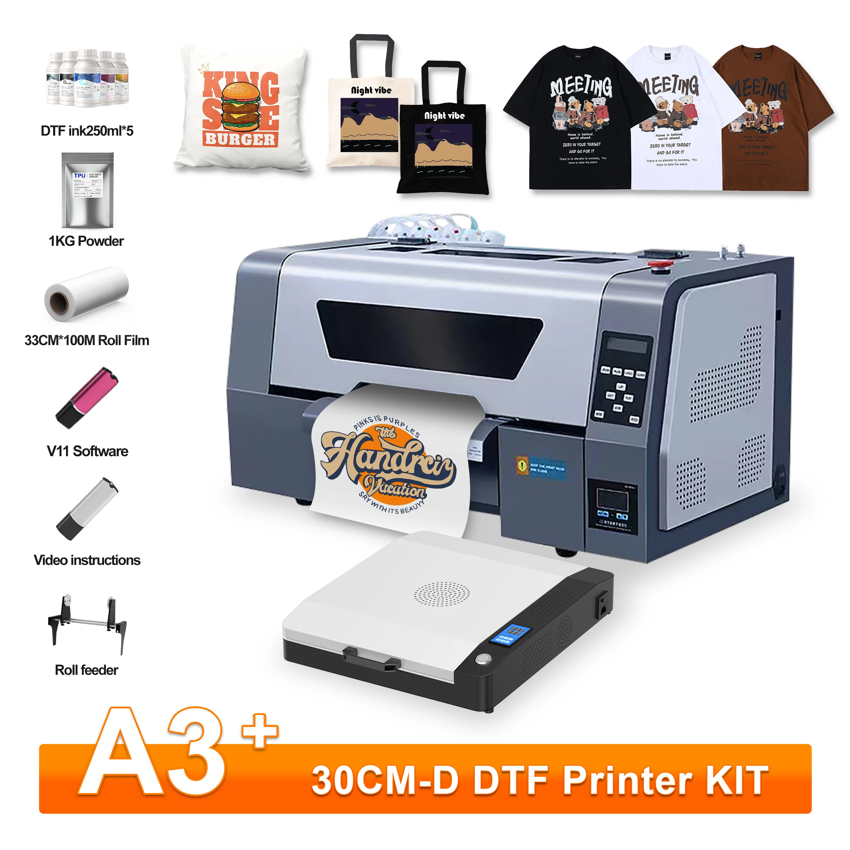 

Принтер A3+ DTF XP600 Принтер DTF с двойной головкой Прямая печатная машина для пленочных футболок для джинсов, шапок, одежды Принтер передачи DTF