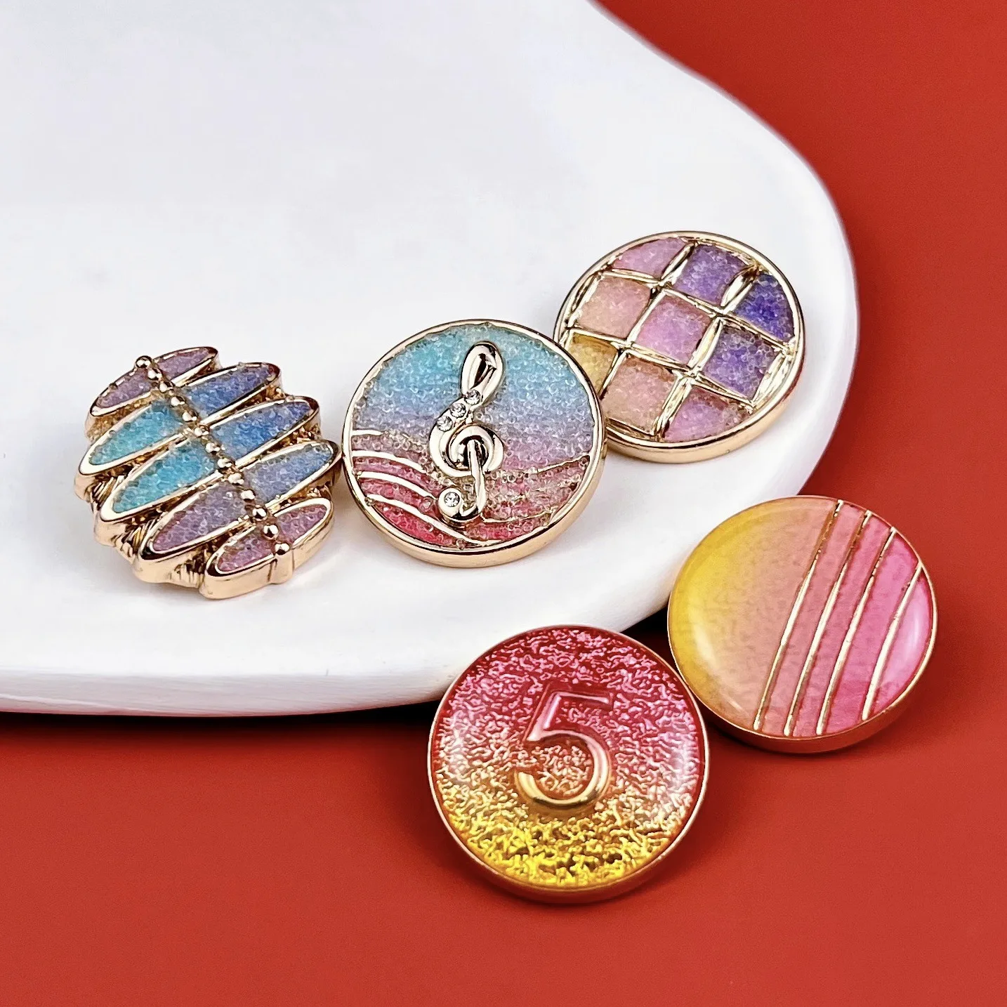 New fashion gradient colorful dots oil metal buttons 5pcs 18/23 mm coat decorative button grid sweater women's coat button