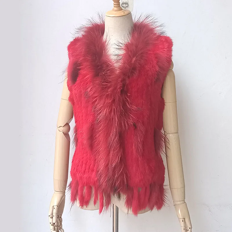 HSPL Sleeveless Women Fashion Fur Vest Knit Waistcoat For Lady For 2018 Spring Real Rabbit Fur Female Vests Black  Waistcoat