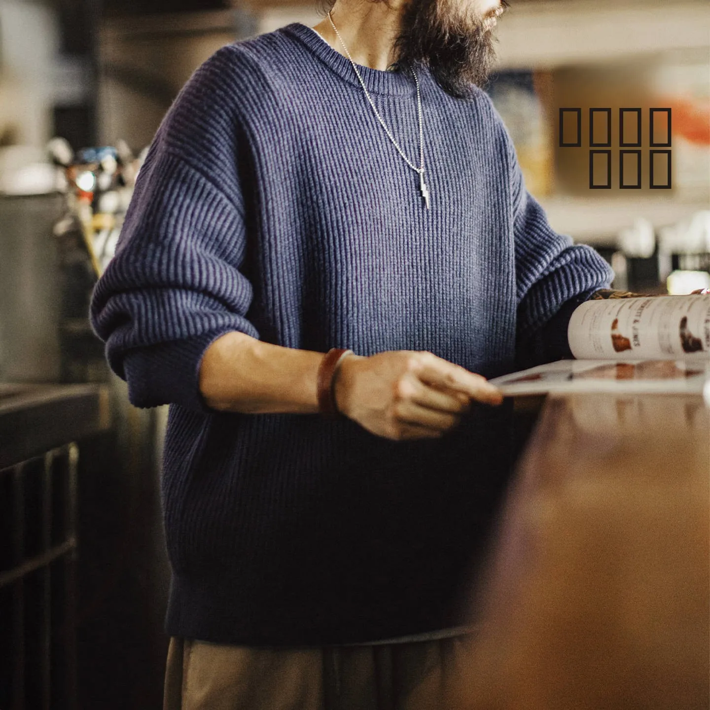 

Мужской вязаный свитер Maden American Style с синими полосками, круглым вырезом, свободного кроя, для зимы, теплый, повседневный, с длинными рукавами