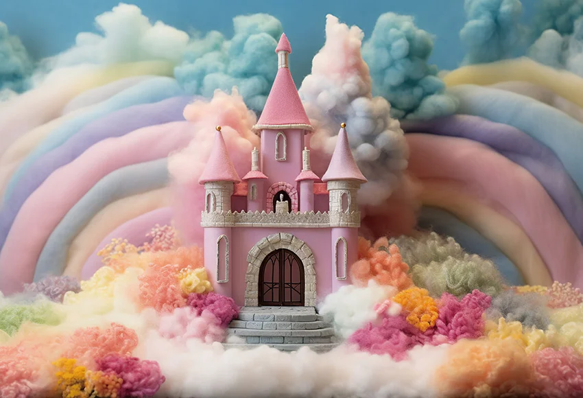 Mehofond Photography Background Colorful Cloud Rainbow Castle Girl Birthday Party Cake Smash Portrait Decor Photo Backdrop Studi