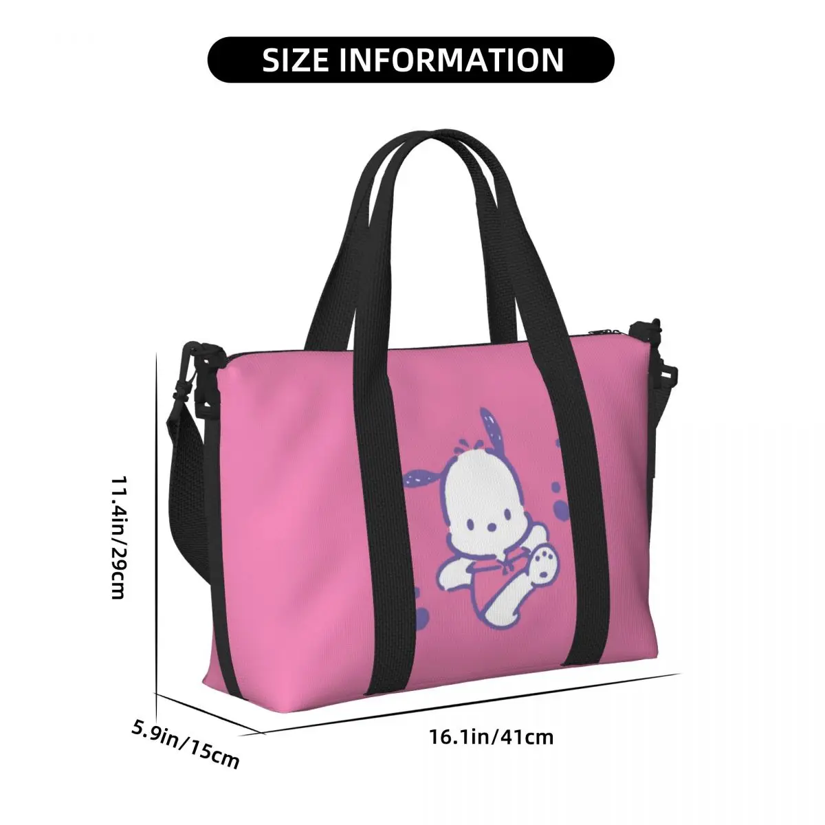 Pochacco-Bolso de mano de playa personalizado para mujer, bolsa de viaje de dibujos animados, bonito Anime, Gran compartimento, para gimnasio