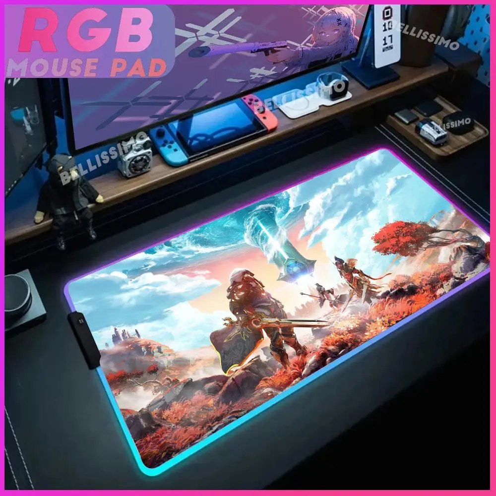 X_xenoblade C_chronicles RGB Gaming Mouse Pad Large Cool Mause Pad Rubber No-slip Luminous Desk Mat LED Lamp Keyboard  Pad
