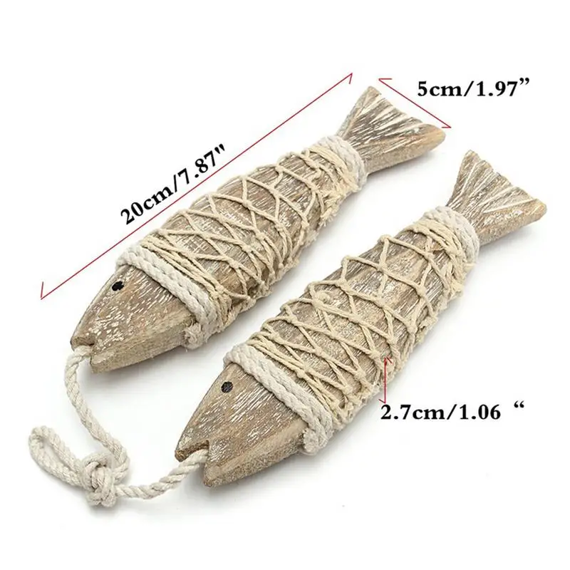 2pcs Hand Carved Wooden Marine Fish Wall Sculptures Rustic Coastal Fish Ornaments Hanging Decoration Home Room Nautical Decor