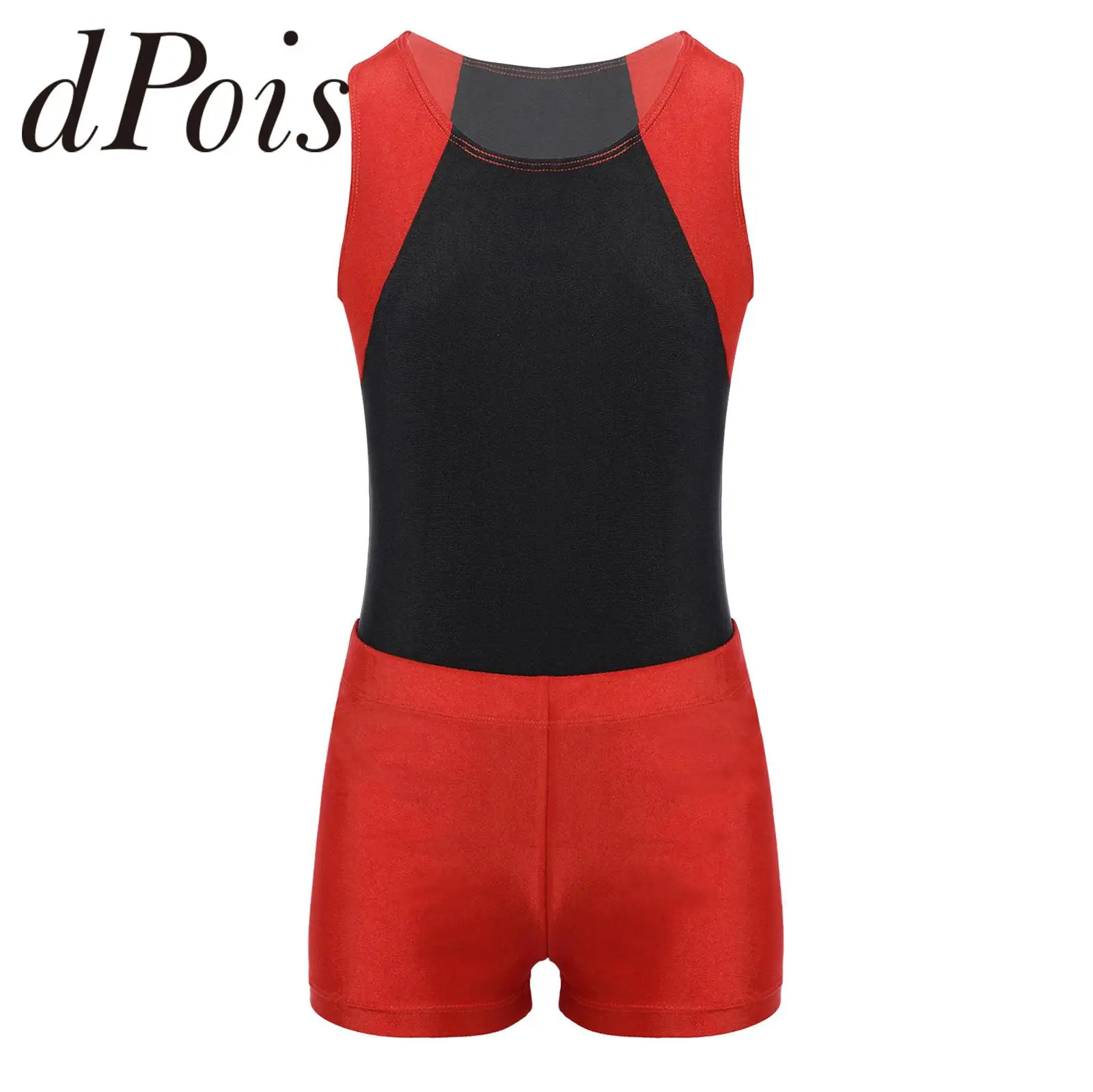 Teens Gymnastics Jumpsuit with Shorts Kids Boys Ballet Dance Leotard Sleeveless Bodysuit Set for Training Yoga Workout Costume