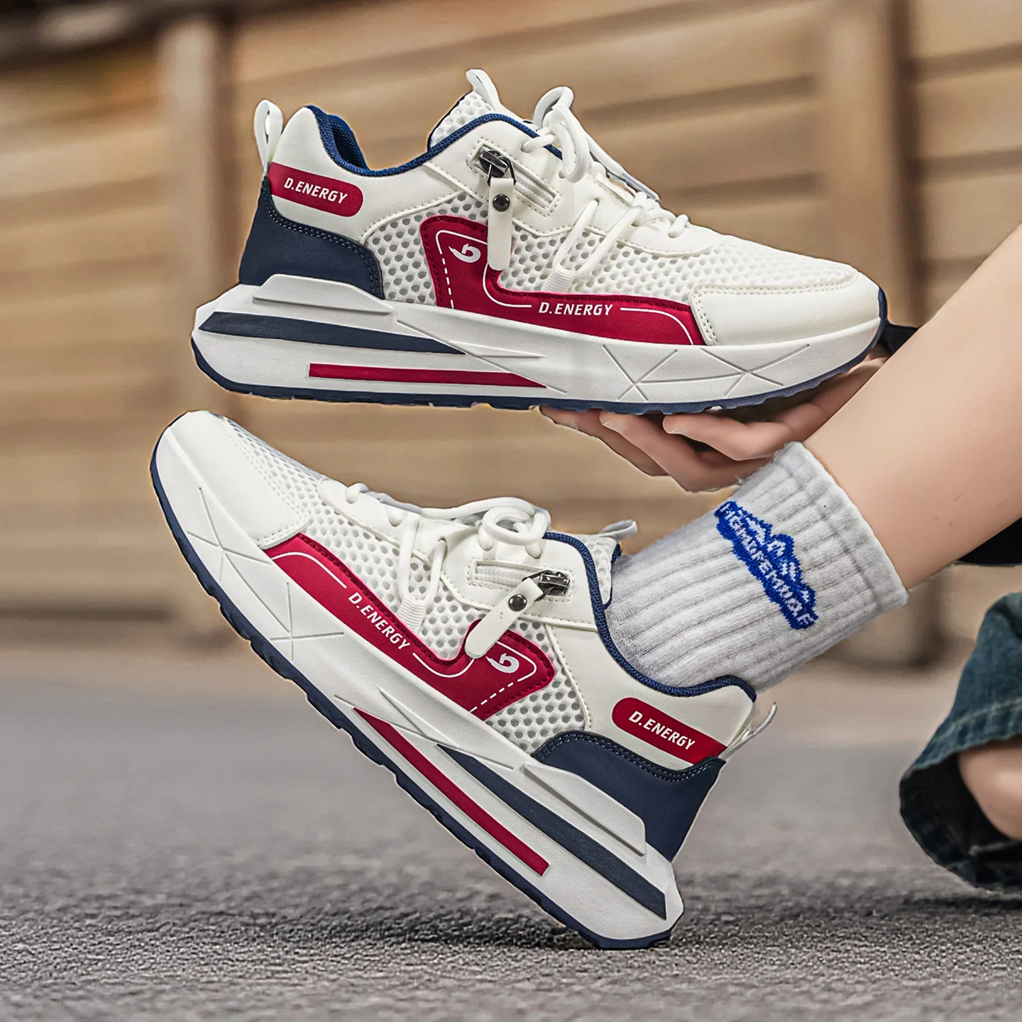 

Spring Summer New Men's Fashion Breathable Mesh Shoes Lightweight Anti‑Slip Casual Sports Shoes Thick Bottom Elevated Dad Shoes