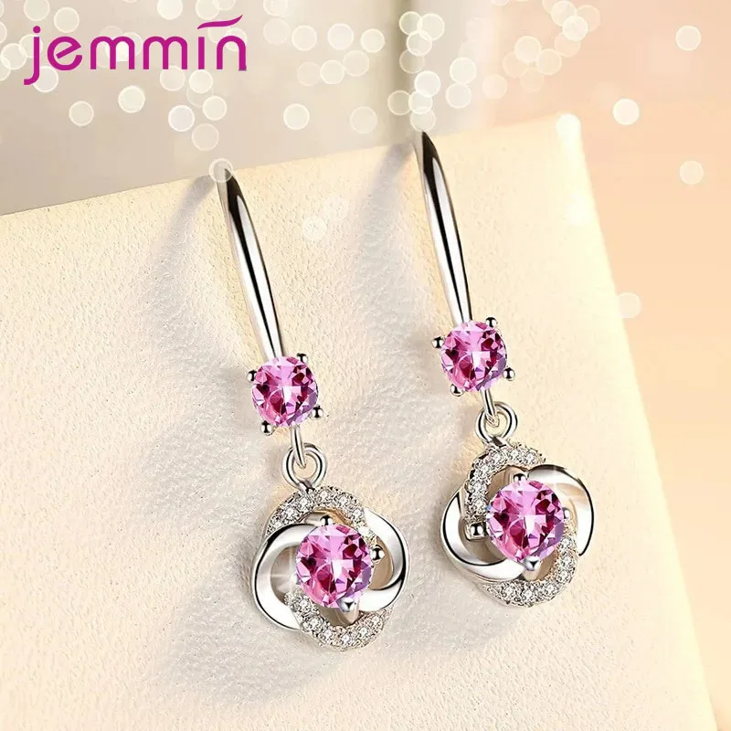 925 Sterling Silver Drop Earrings Sweet Flowers Shape Zircon Dangle Earring for Women Girls Wedding Party Fashion Jewelry Gift