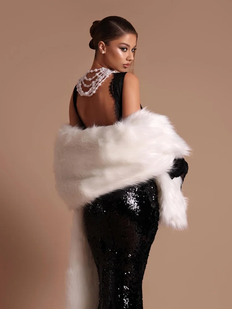 Opulent Black Lace Sequin Patchwork Evening Long Dresses – Deep V Neckline See-Though Women's Prom Party Vestidos