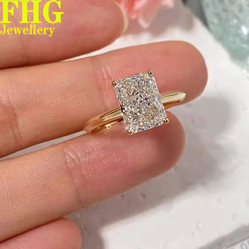 1 2 3 4 5 Carat Au585 14K Yellow Gold Ring Radiant shape moissanite Diamonds Women Wedding Party Engagement Ring Classic Trendy