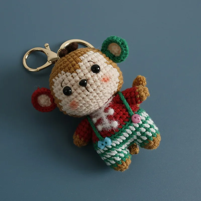 Handmade Charming Crochet Christmas monkey doll Keychain, Cute Handmade Plush Figure for Car and Bag