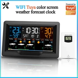 Tuya WIFI Smart Weather Station Indoor Outdoor misuratore di umidità della temperatura previsioni del tempo orologio meteorologico con schermo a colori di grandi dimensioni