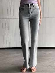 Pantalones vaqueros azul-gris para mujer, HIGH-WAISTED de lavado Y2K, ajustados, acampanados, JEANS-FORGUNROSES