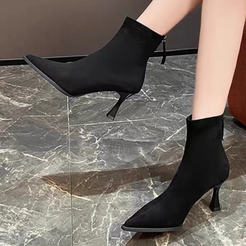 Women's Autumn New Style Rear Zipper Designer Stiletto Short Boots Daily Home Office Shopping Lightweight Single Boots Plus Size