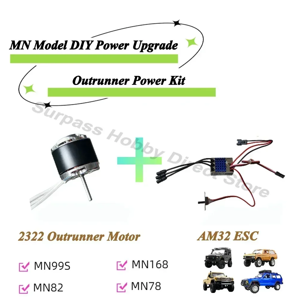 NEEBRC 2322 2600KV Outrunner Brushless Motor AM32 45A ESC for 1/12 RC Cars MN82 MN99S MN168 MN78 Crawler Upgrade Kit Combo Parts