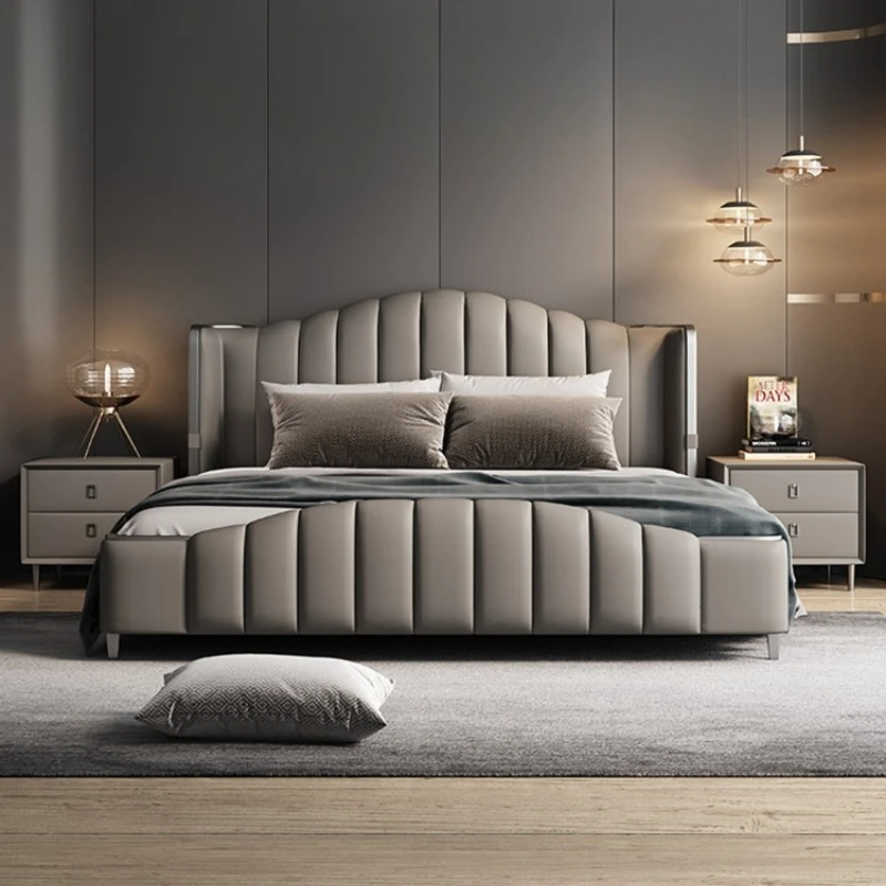 light luxury modern bed 1.8 meters double simple master bedroom bed soft bag leather letto soppalco per adulti house furniture