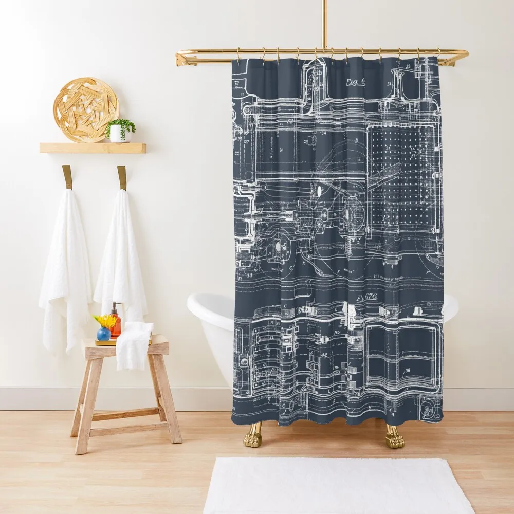 

Steam Train Blueprint Shower Curtain Luxury Bathroom Bathroom Accessories Curtain