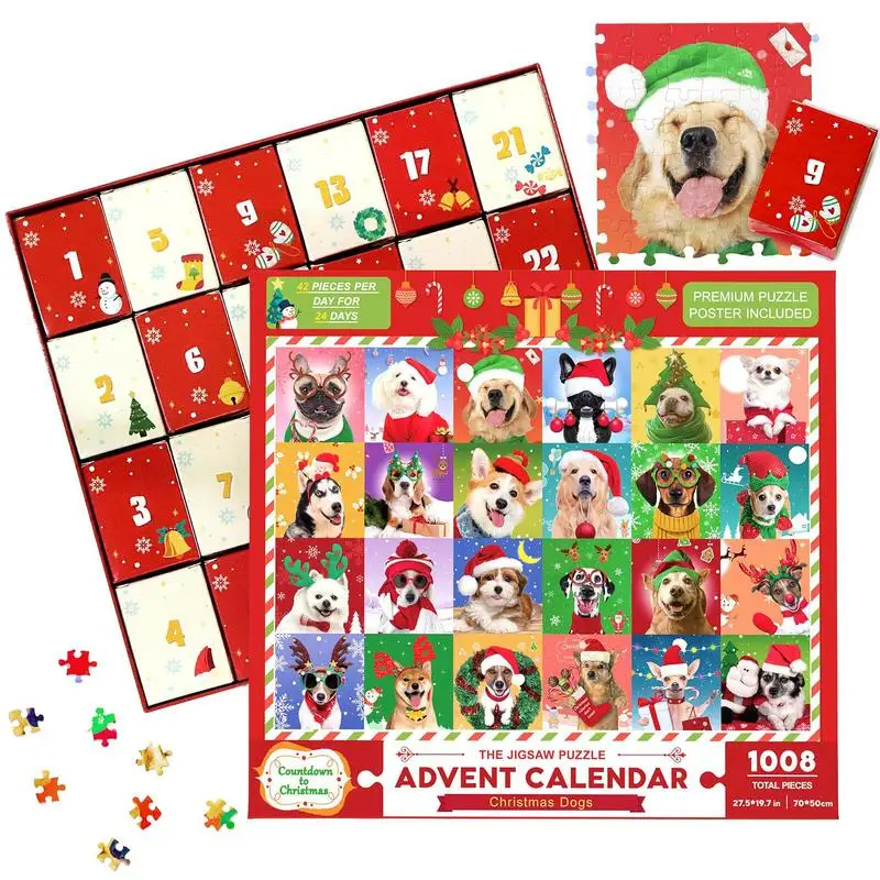 

Cute Dog Puzzle Advent Calendar 24 Boxes Christmas Countdown Puzzle Set Home Decoration Great Christmas Gift for Teens Adults