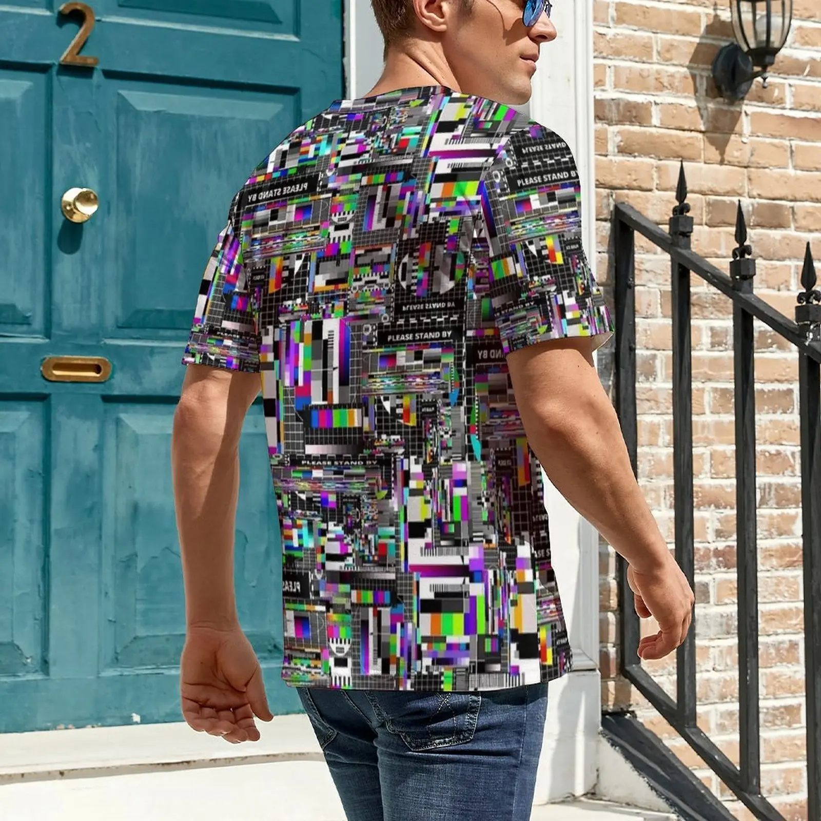 Oversize T-Shirt Summer Vintage TV Glitch Print T-Shirts  Casual O-Neck Tee Shirt Men Trendy Design Tees