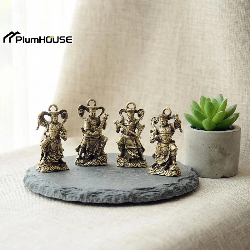 Vintage Four Heavenly Kings Brass Statues Antique  Decor for Home Office Meditation Tabletop Exquisite Collectible
