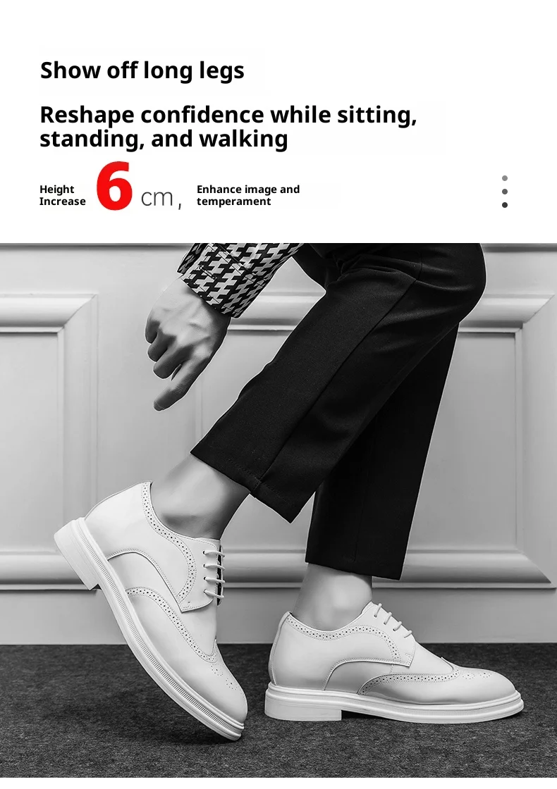Brogue-Schuhe für Herren, weißes Lackleder, 6 cm, versteckte Höhenerhöhung, Einlegesohlen, formelle Kleidung, lässige Oxfords für Hochzeit, Business – Detail 8