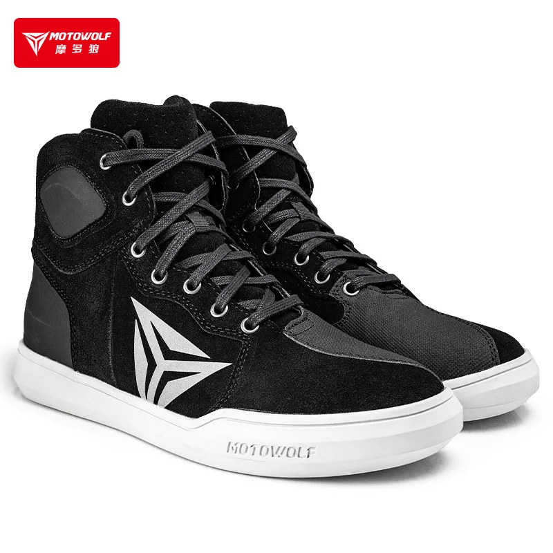 MOTOWOLF Motorcycle Boots Summer Breathable Leather Ventilated Riding Shoes Retro Anti-Slip Off-road Biker commuting Shoes