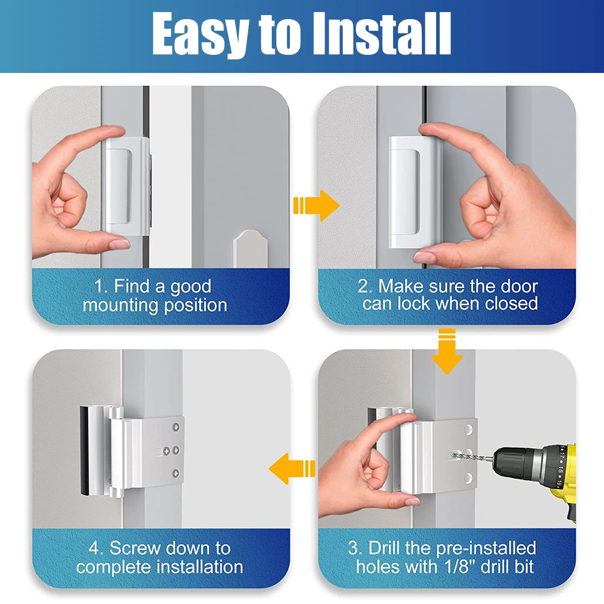 Door Reinforcement Lock 3inch Sturdy Home Security Door Lock with 8 Screws 800lbs of Force Durable Childproof Safety Door Lock