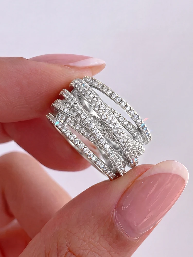 Fashion 925 Sterling Silver Full Zircon Round Wind Ring For Women Engagement Wedding Luxury High Quality Fine Jewelry