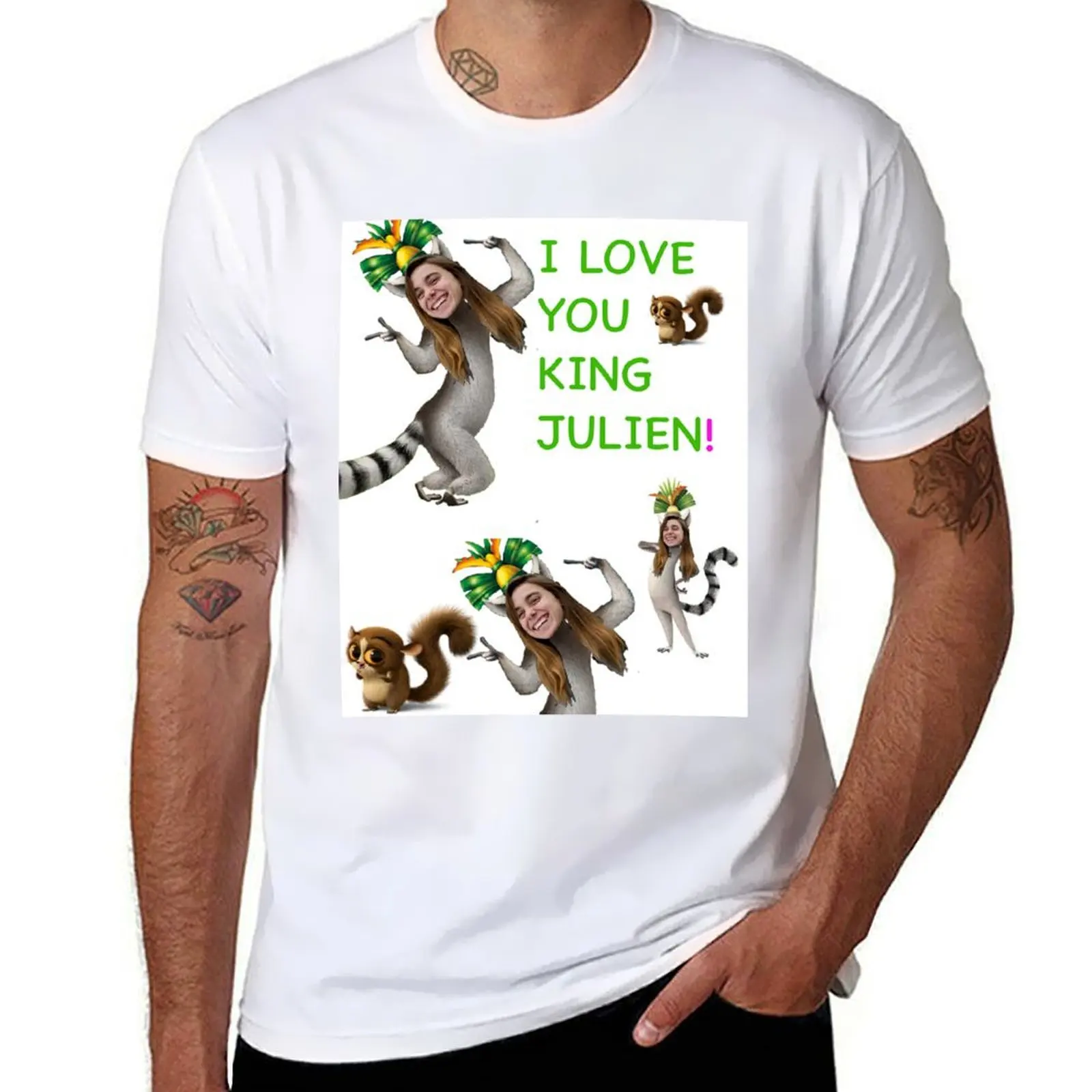 

Футболка I Love You King Julien Baker, мужские хлопковые забавные футболки, мужская однотонная футболка