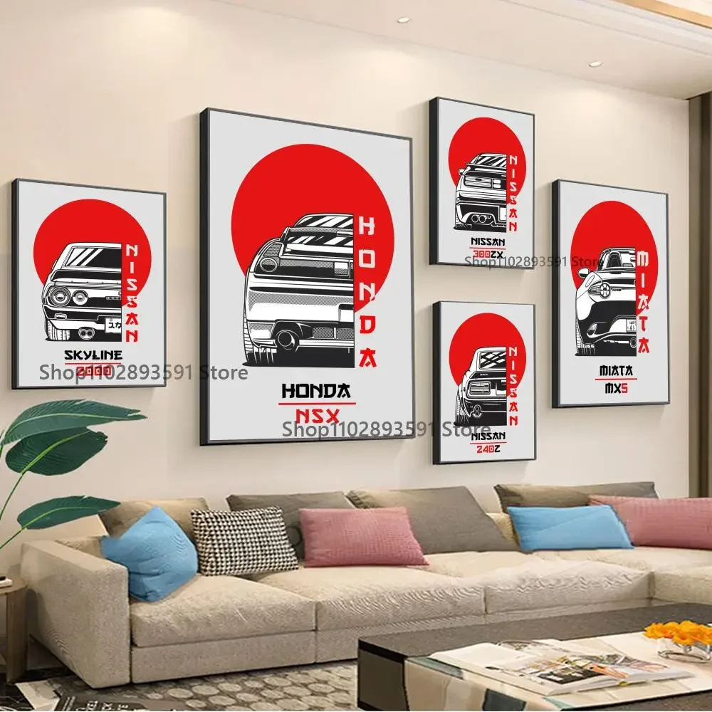 1pc 80s Japan Car Nissan Skyline R34 And GTR Car Mazda RX7 JDM Poster Paper Print Home Bedroom Bar Cafe Art Painting Decoration