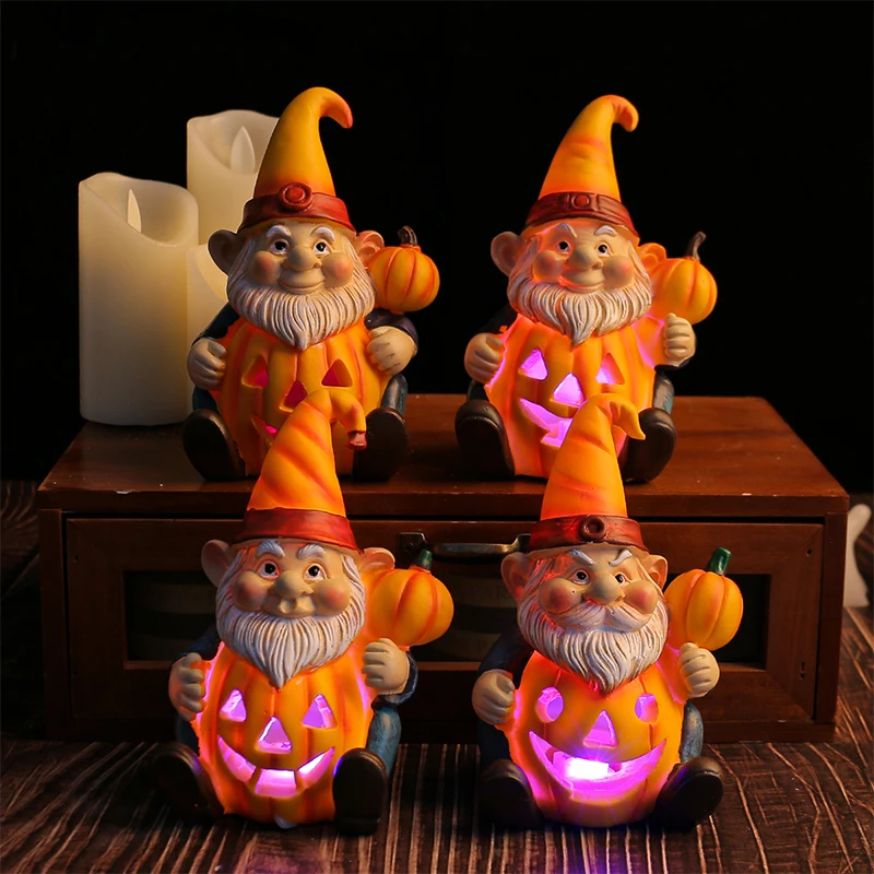 Luminous Dwarf Hug Pumpkin Halloween Ornament Novelty Resin Craft Dwarf Old Man Courtyard Home Halloween Decoration