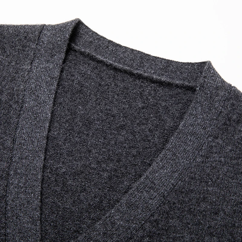 100% Wool Men Wool Knit Tank Vest Sleeveless Buttons Down Sweater for Autumn Winter V Neck Korean Style Dark Grey 3305-03