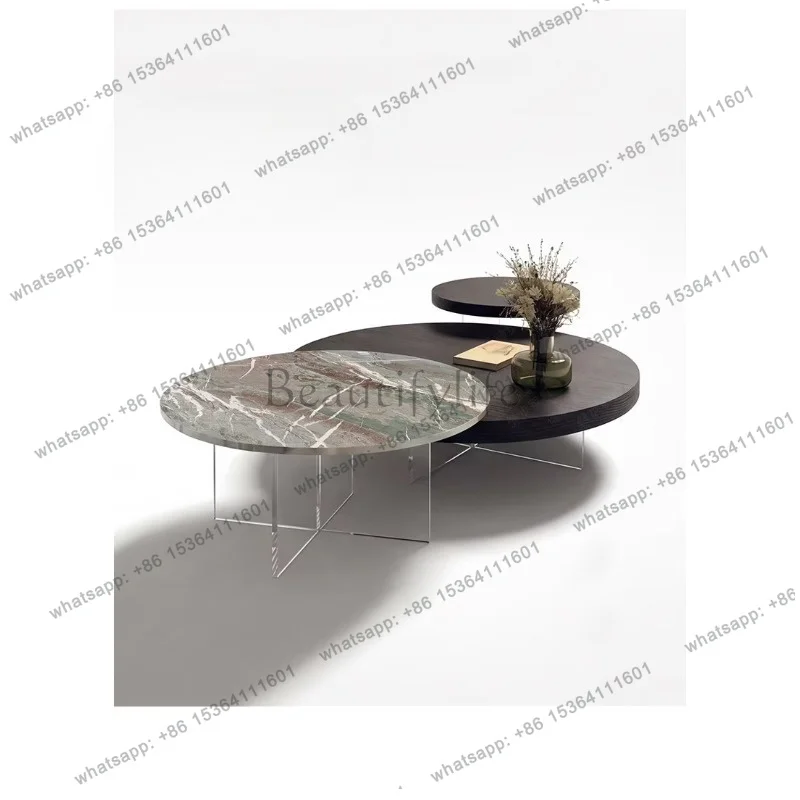 YJ Modern Italian Marble Coffee Table Round Nesting Set Minimalist Designer Floating Living Room Furniture