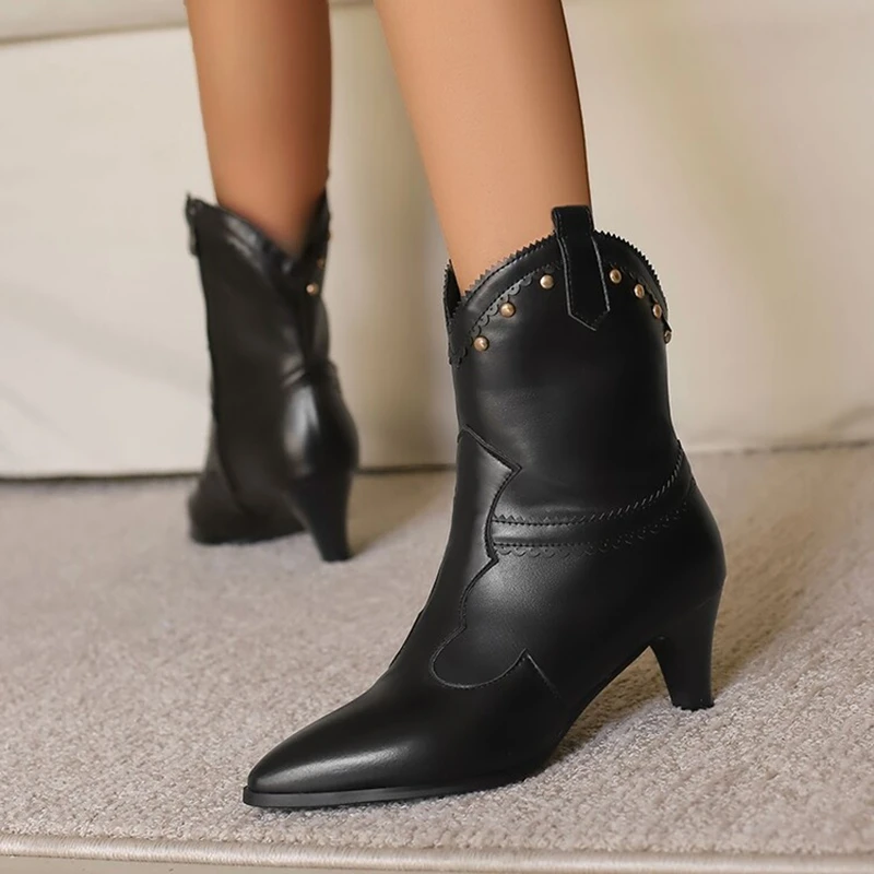 

ORCHALISA Ankle Boots Pointed Toe 6.5cm Small Heel Cutout Rivets Size 47 48 US16 US17 Student White