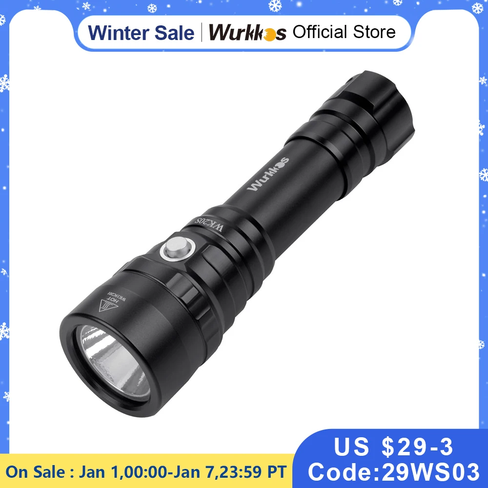 Wurkkos WK20S Powerful Diving Flashlight IPX8 Waterproof Scuba Dive Light Rechargeable Max 2000 Lumen SST40 HD LED 4 Modes