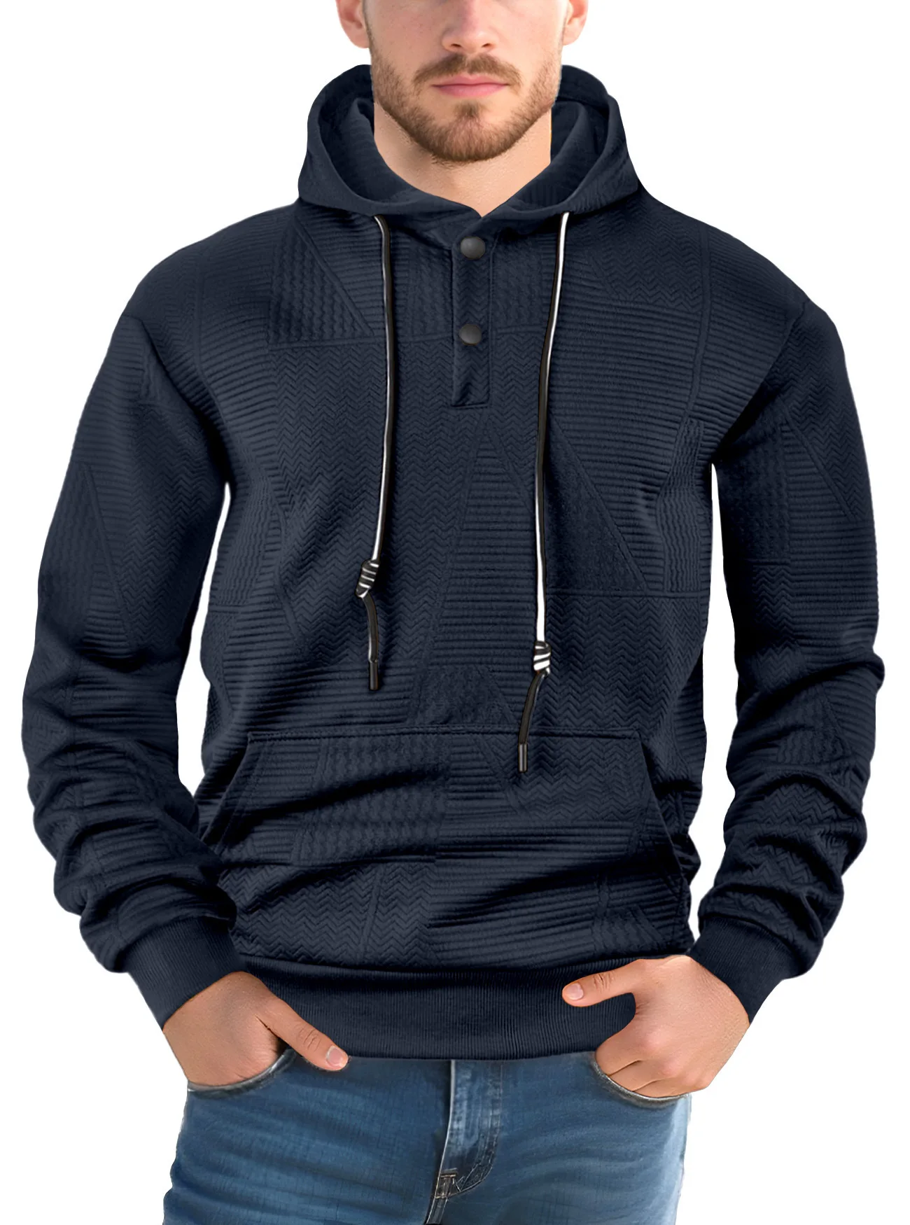 

Autumn Winter Men's Sports Button Loose Long Sleeve Hooded Sweatshirt