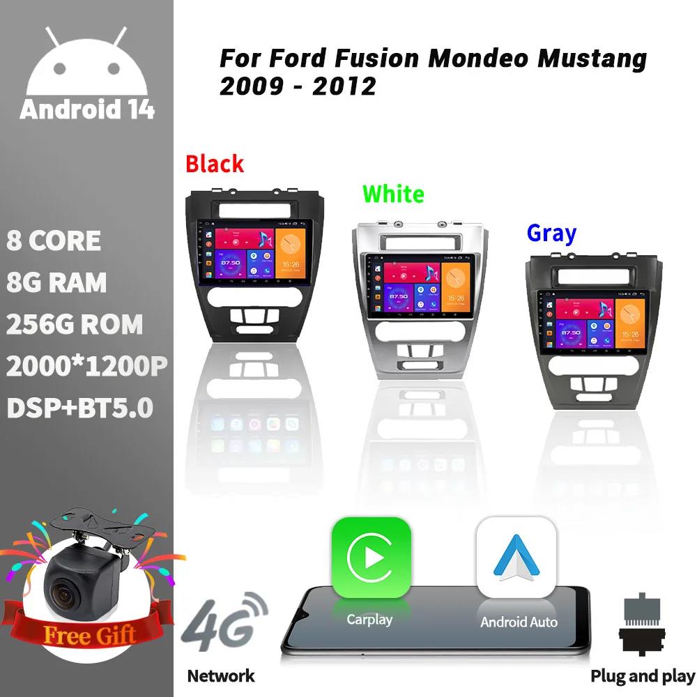 

Android 14 For Ford Fusion Mondeo Mustang 2009 - 2012 Car Radio Navigation GPS Multimedia driveplay universal carplay 360 Camera