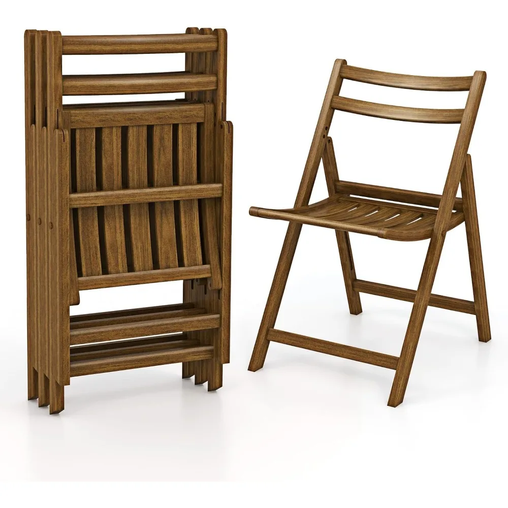 

Folding Chairs Set of 4, Kitchen Side Chairs with Slatted Seat and Curved Backrest, Farmhouse Armless Dining Chairs with