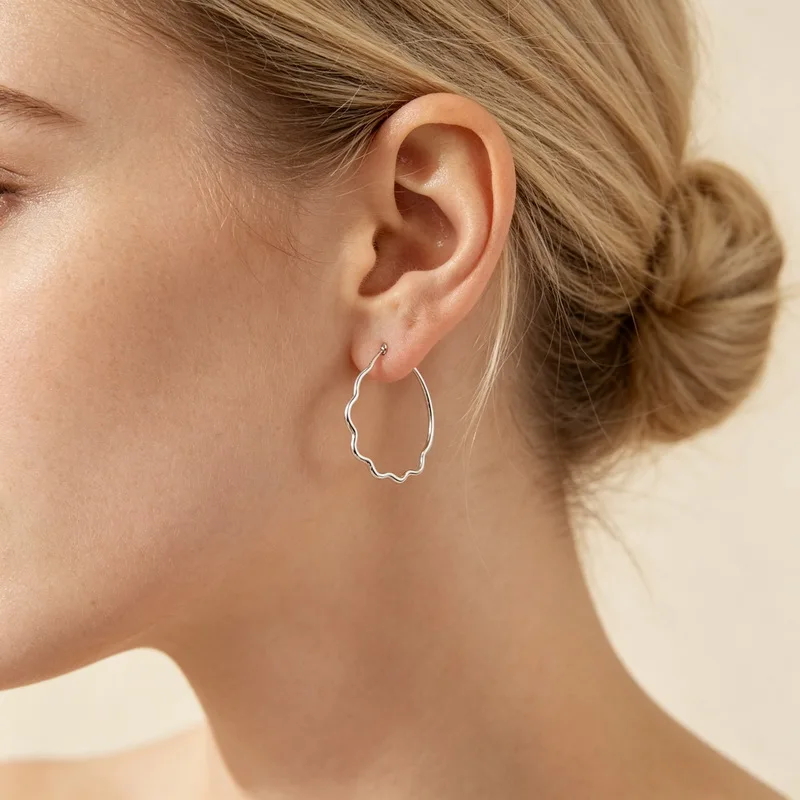 Wavy Rose Gold Large Hoop Earrings Stainless Steel Irregular Circle Lever Back Big Loop Women Daily Minimalist Ear Jewelry Gift