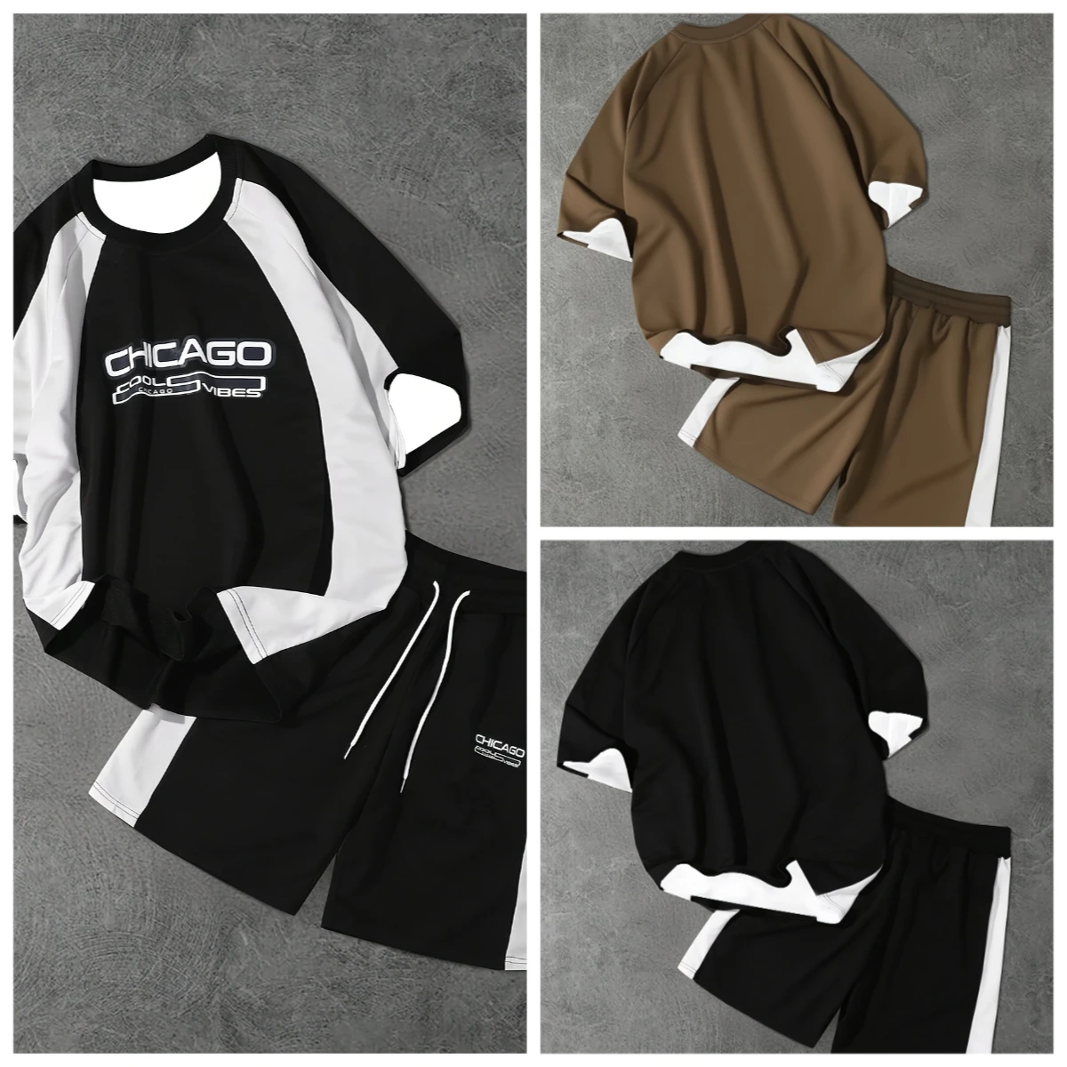 Men's Short Sleeve T-Shirt Shorts Set Chicago Letter Design Summer Outdoor Casual Wear Breathable Comfortable Sportswear
