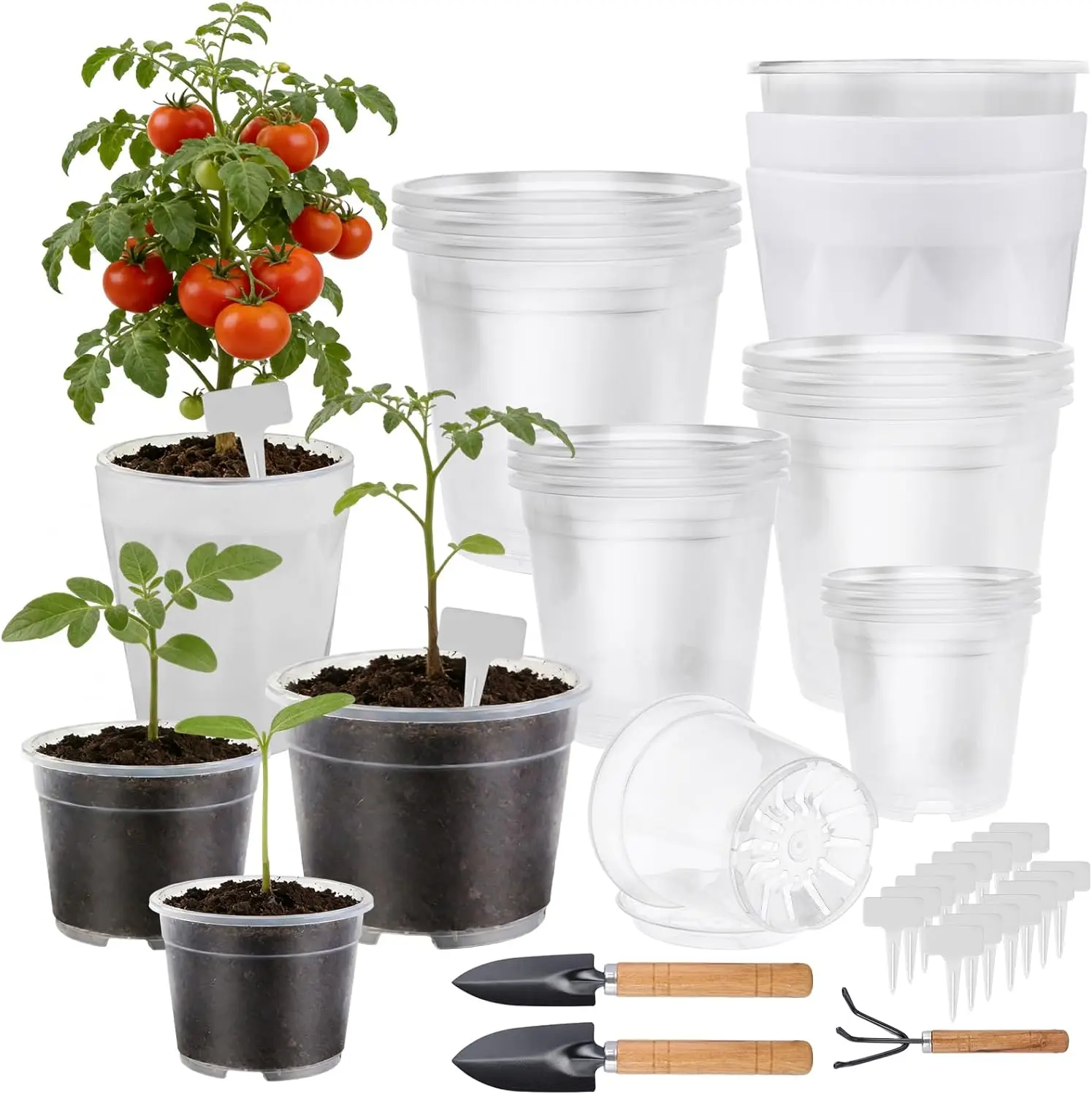 

12 упаковок усиленных прозрачных горшков для растений высокой прочности с дренажем, высотой 6,8/6,7/6/5/4,5 дюймов, высокой прозрачности.