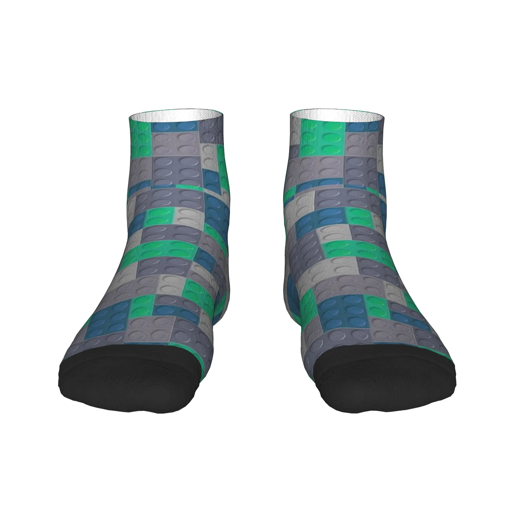 Adults Men Casual Socks Building Blocks Toys Green And Grey Non Slip Soft Breathable Sock Spring  Gothic Pattern Running Socks