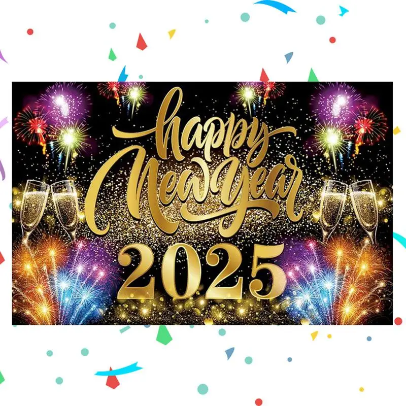 Happy New Year Photo Booth Props Black Gold Background Party Decoration New Year Photo Booth 71 X 43in non-faded Photo Backdrop