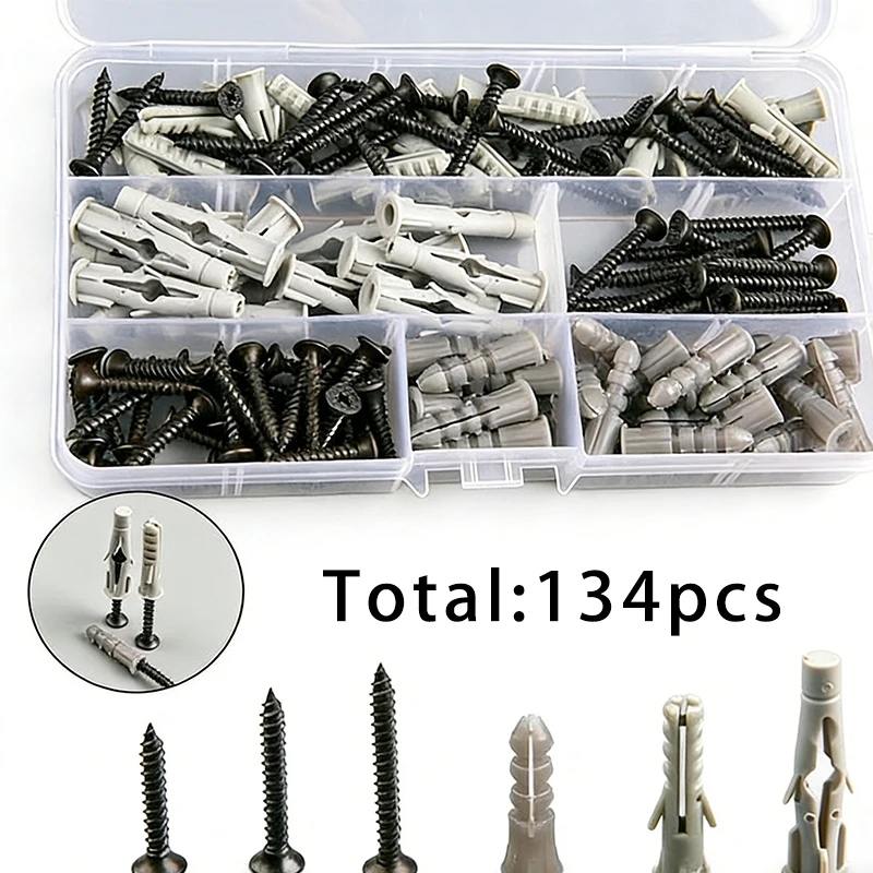 134Pcs black M3.5 screw + gray 6x30/hollow gray 6x35/small fishbone 6x26 expansion tube combination set