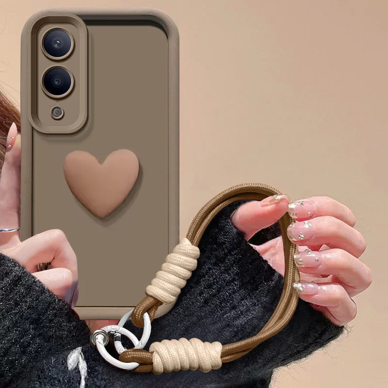 For Smasung Galaxy S25 Edge 5G Case On Smasung Galaxy S25 Edge 5G 3D Love Heart Hnad Strap Back Cover