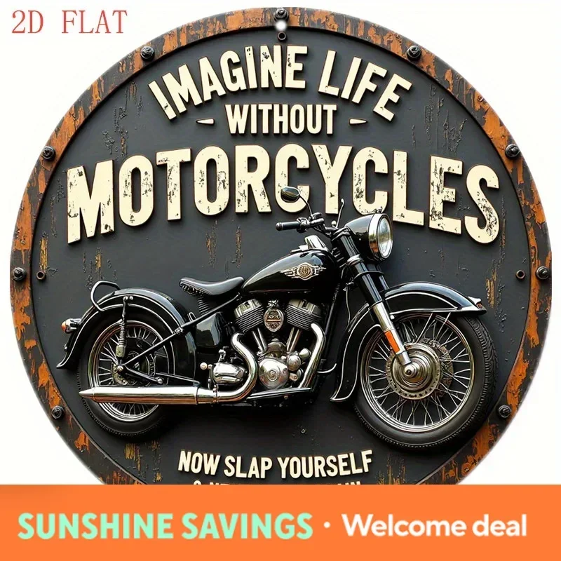 70cm X1m1pc 8 Inch Round Aluminum Wall Sign - Vintage Motorcycle Art With Inspirational Quote 