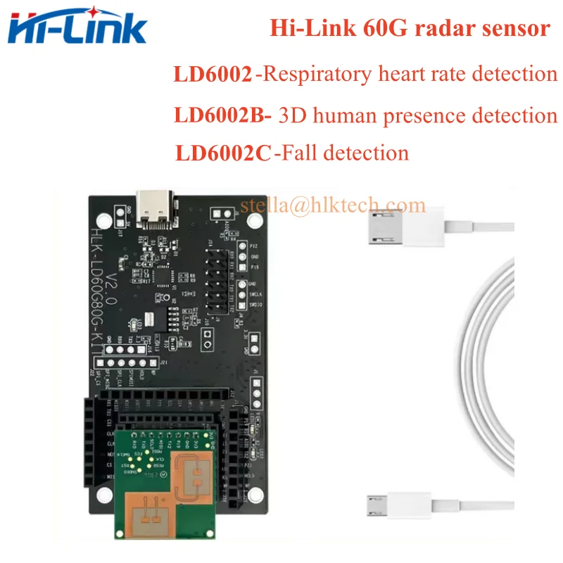 New 60GHz HLK-LD6002 LD6002B LD6002C FMCW radar module human respiratory alarm heart rate detection fall breath detection 60G CE