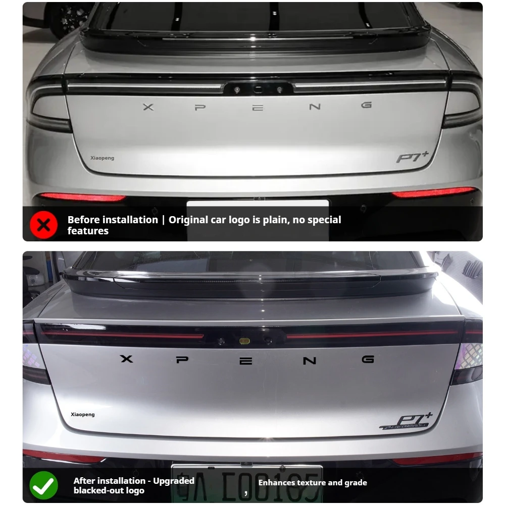 For XPENG P7 P7+ Gloss Black Overlay Logo 4WD Badge Front & Rear Emblem Upgrade Low to High Grade Car Mod Parts